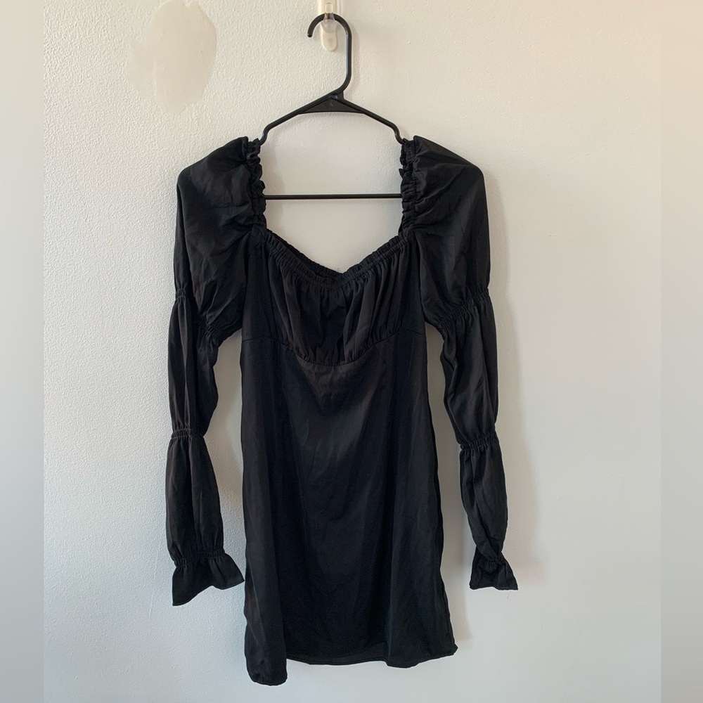 Black Long-Sleeve Peasant Dress